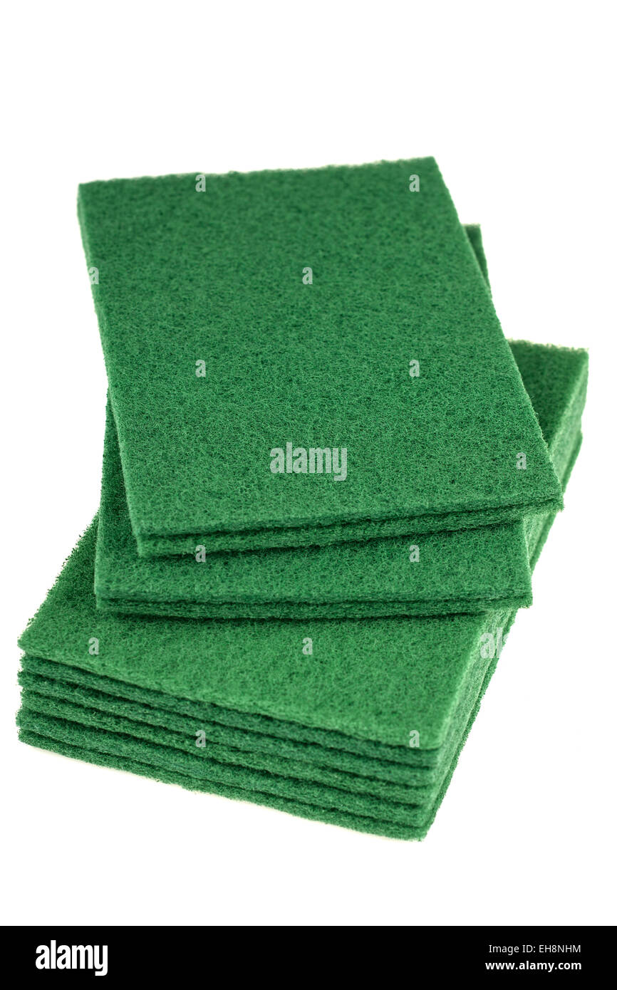Ten Rectangle green dish scrubbing pads Stock Photo