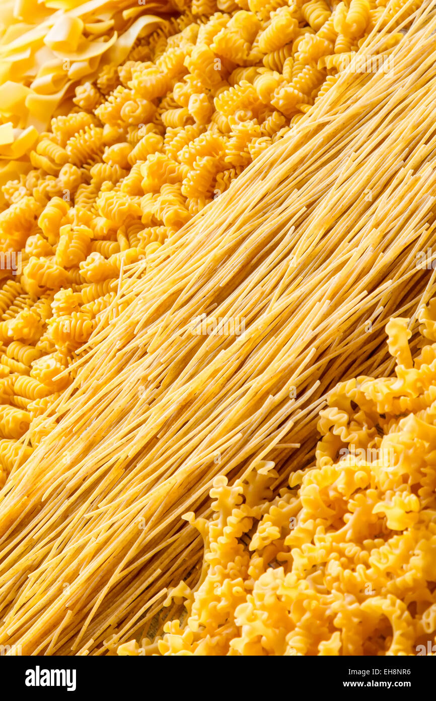 Variety of egg pasta background Stock Photo - Alamy