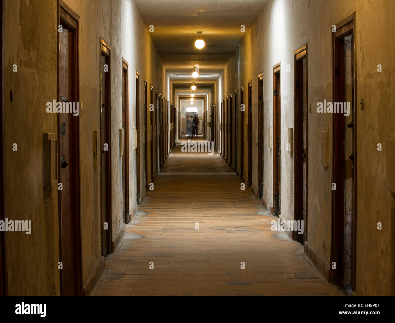 Munich Germany Dachau Concentration Camp cell doors, hallway Stock Photo