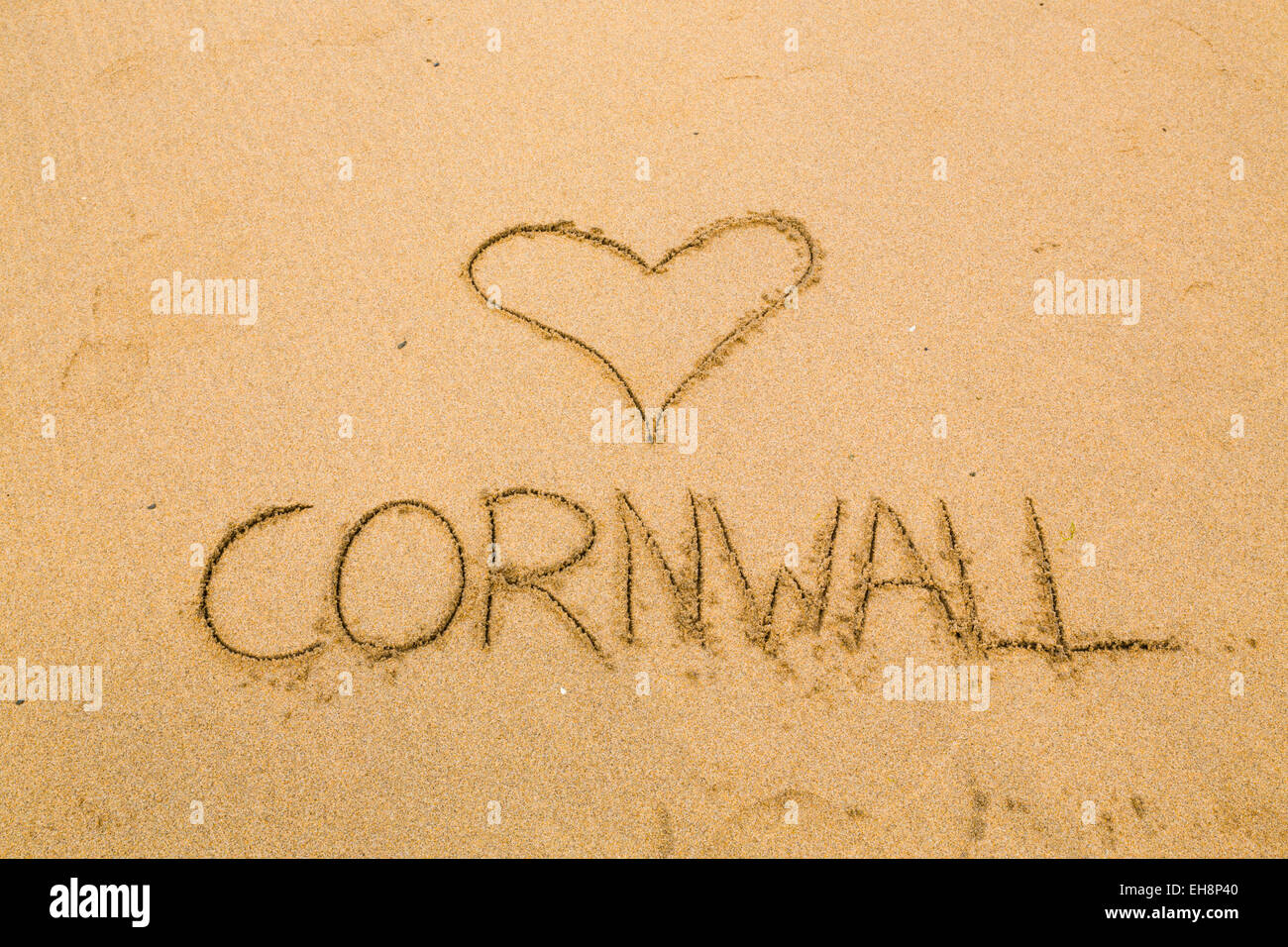 Message in the Sand Love Cornwall Stock Photo