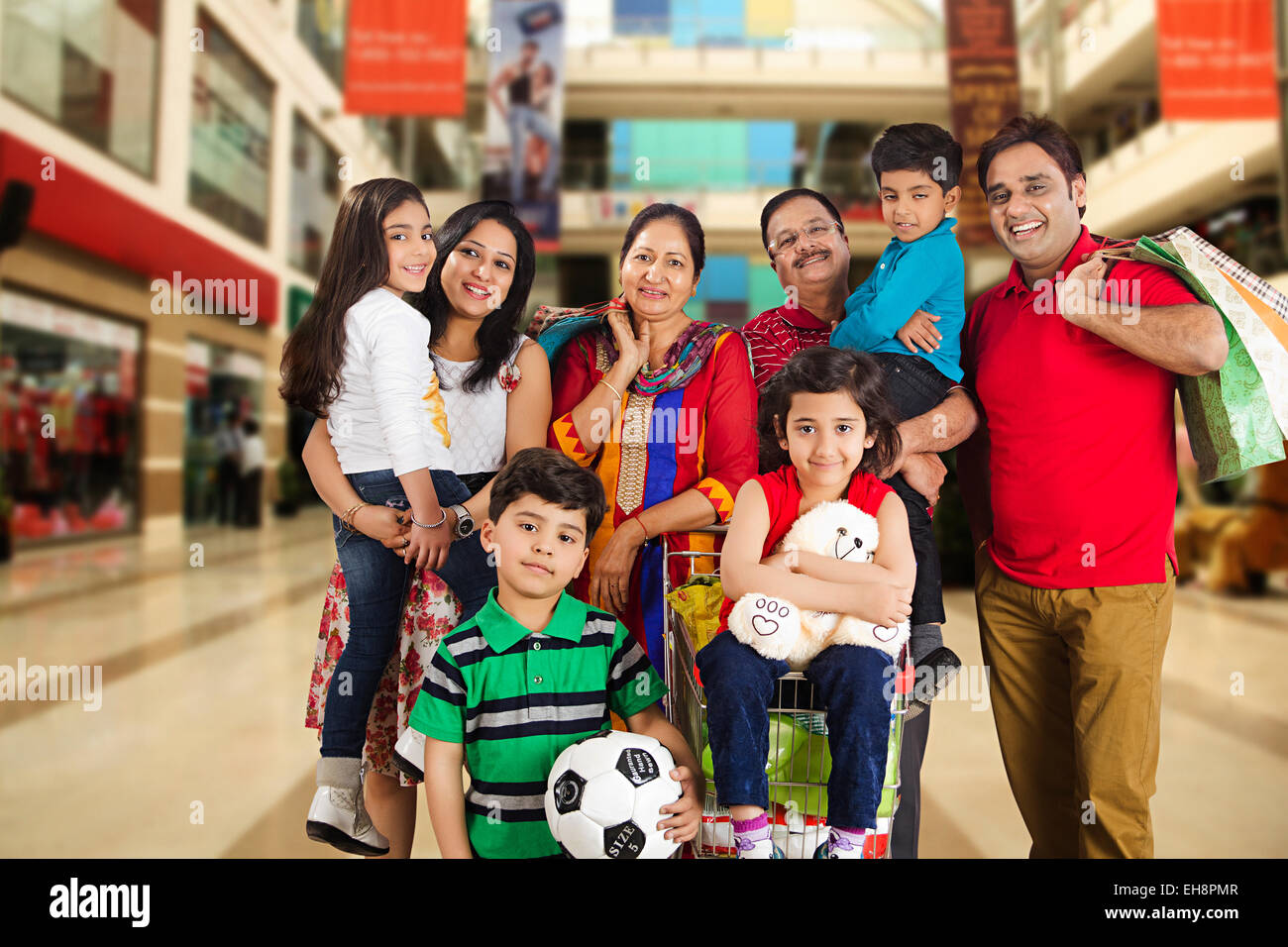 indian group crowds Parents mall Shopping Stock Photo