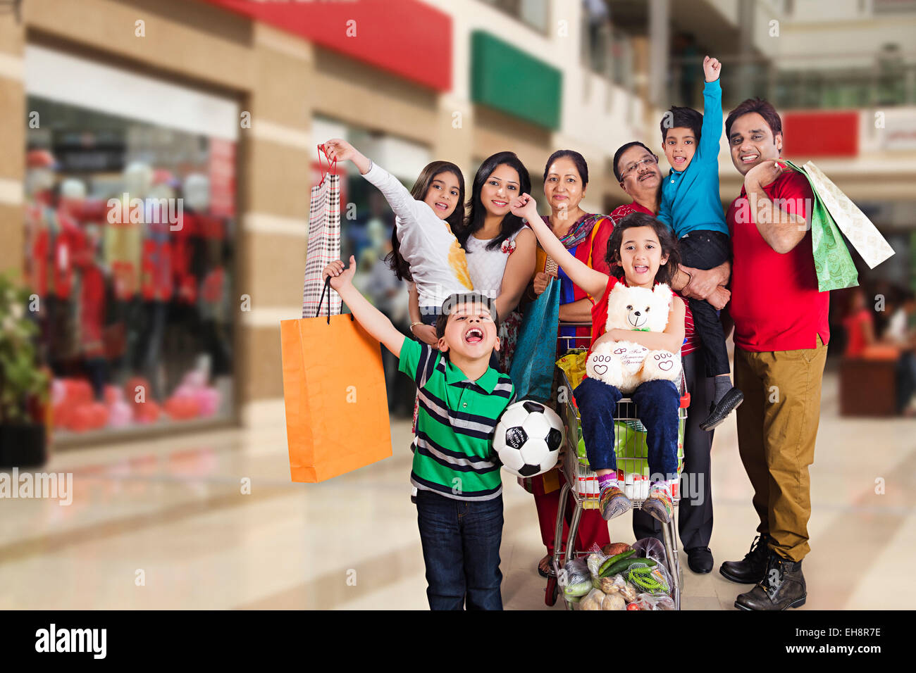 indian group crowds Parents mall Shopping shouting Stock Photo