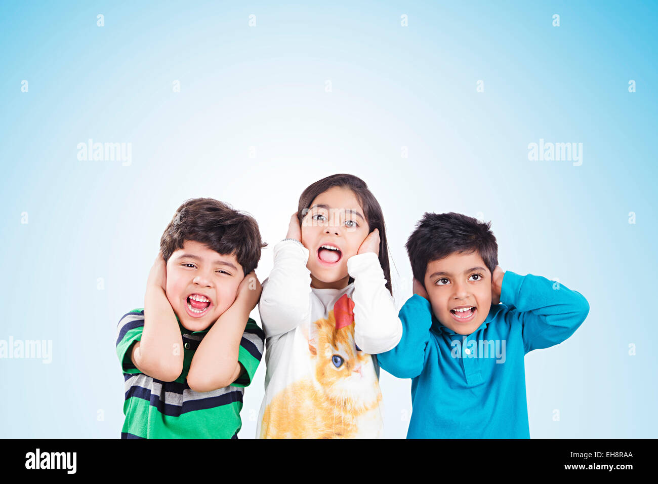 3 indian kids Friends shouting Irritation Stock Photo
