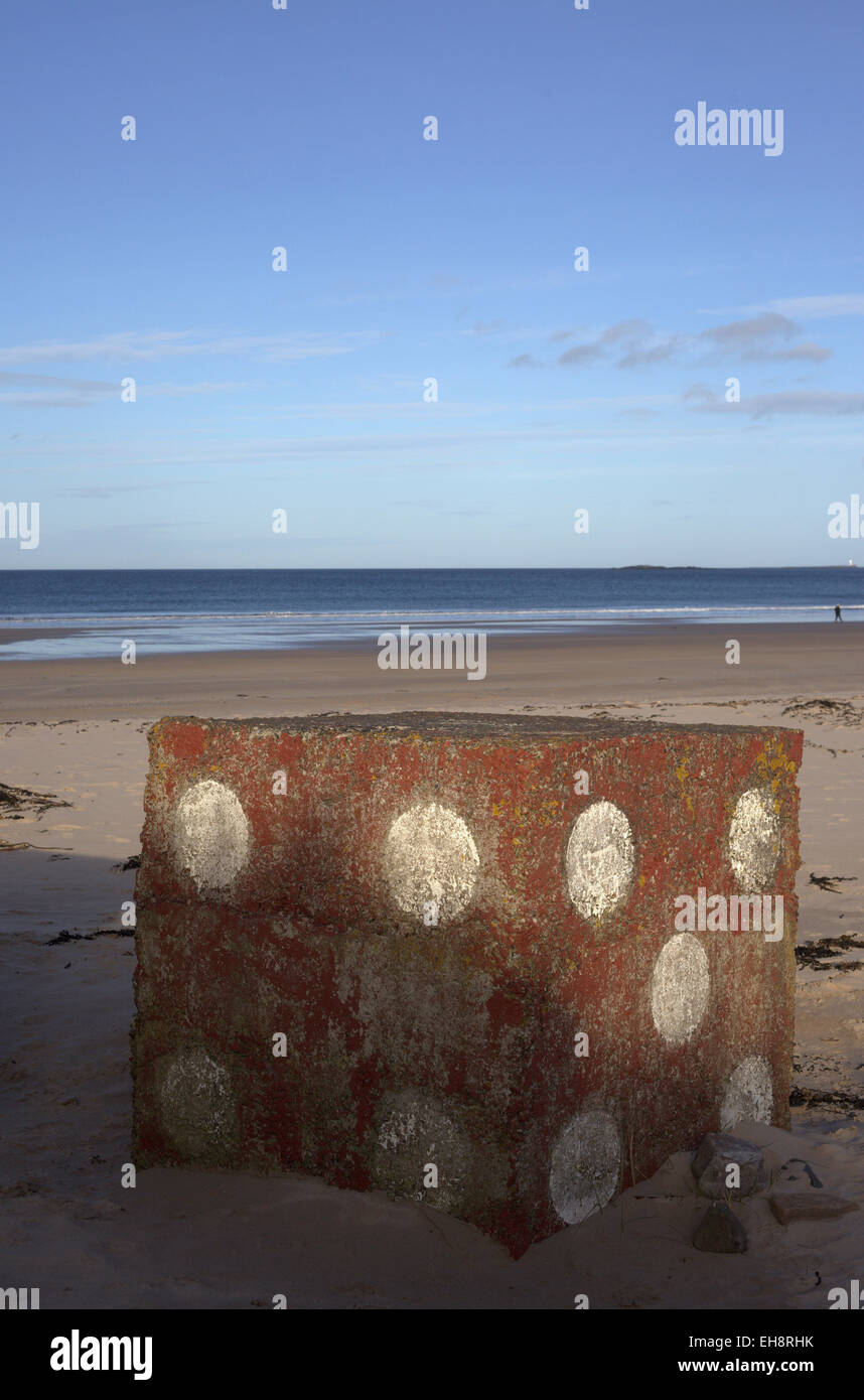 bamburgh beach tank traps art  northumberland uk Stock Photo