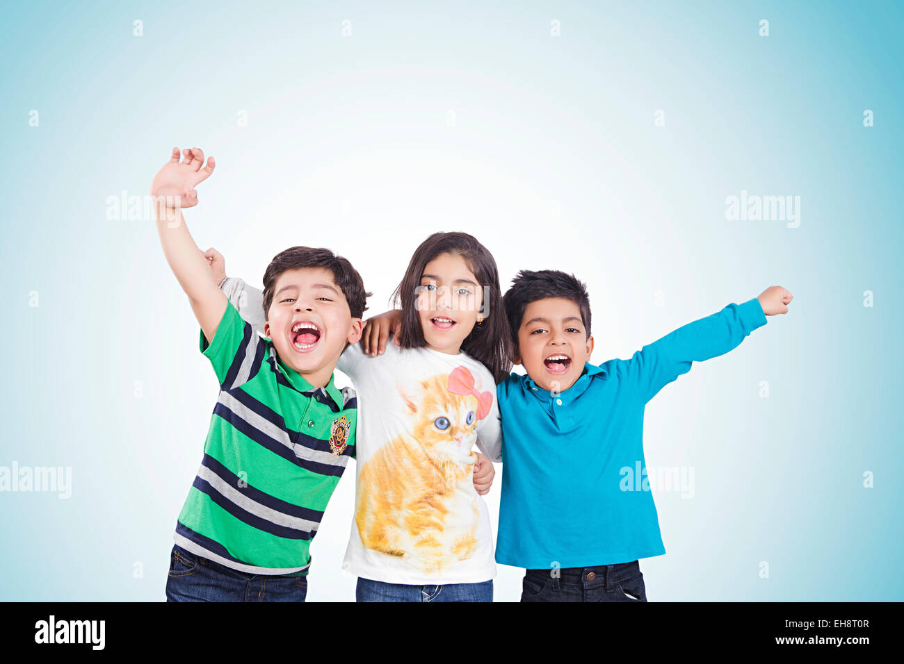 3 indian kids Friends shouting fun Stock Photo