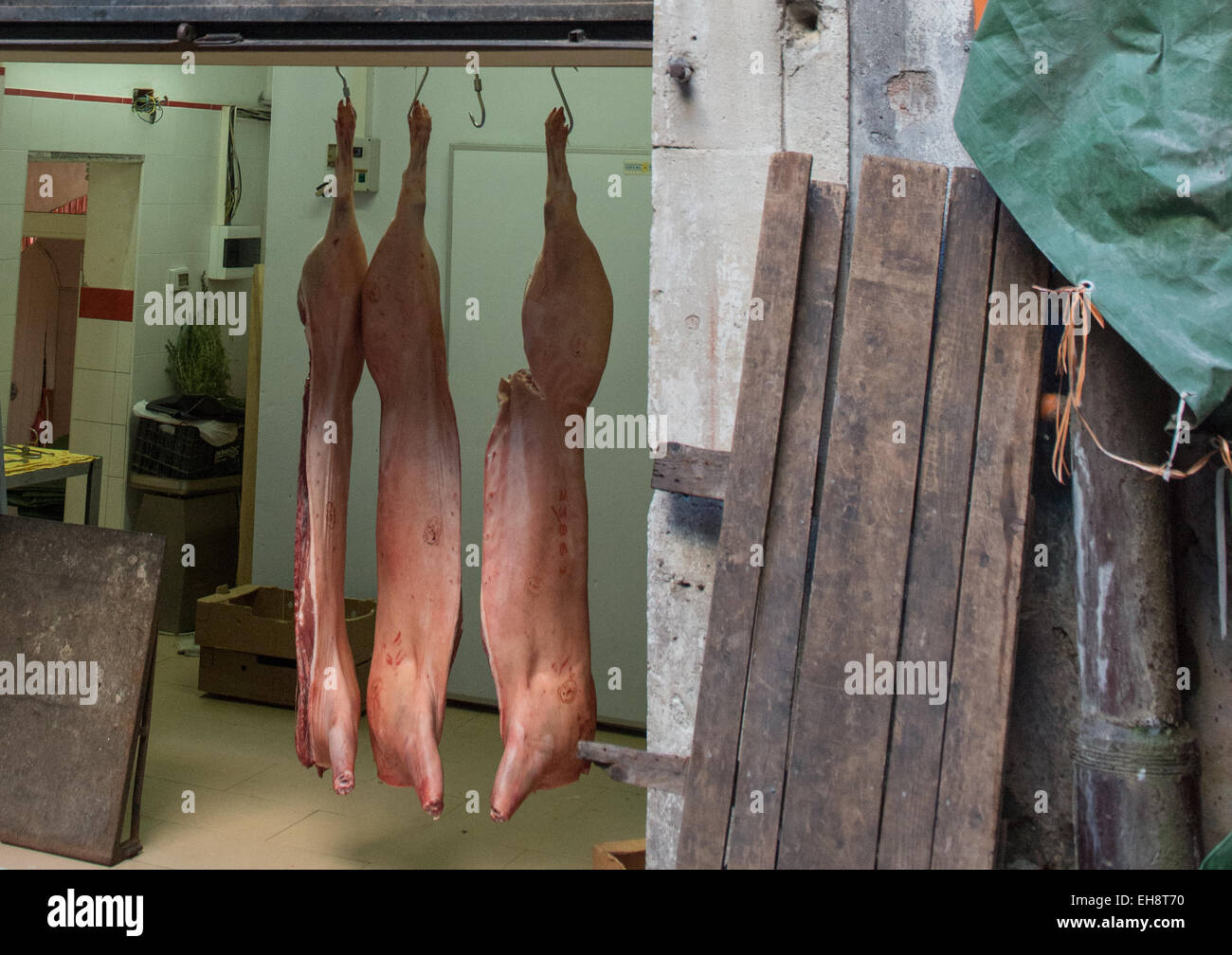 Catania, Market, Meat Hanging Stock Photo