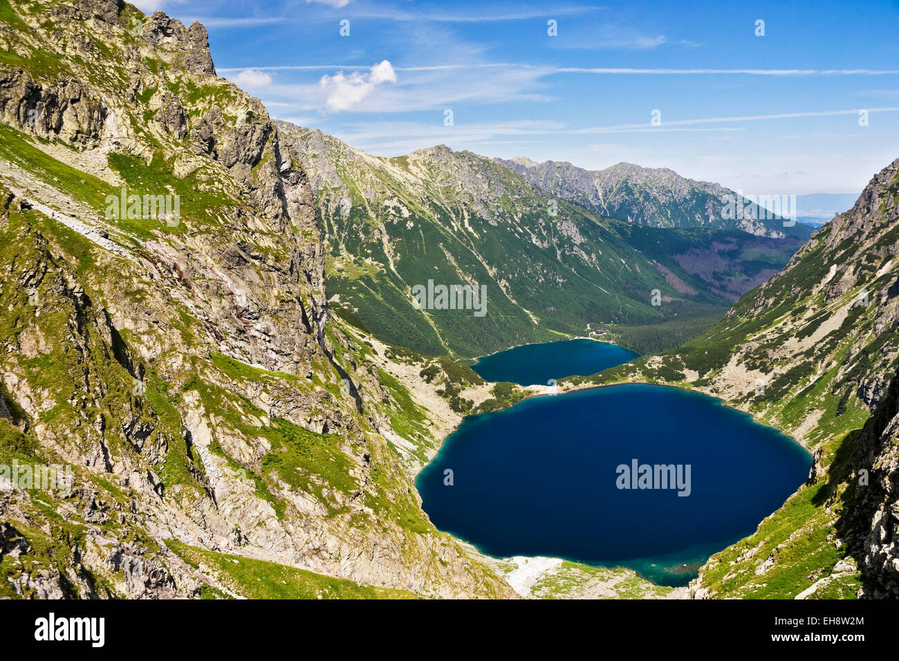View of the lakes in the valley Sea eye and the Black pond in Polish mountains, Tatras Stock Photo