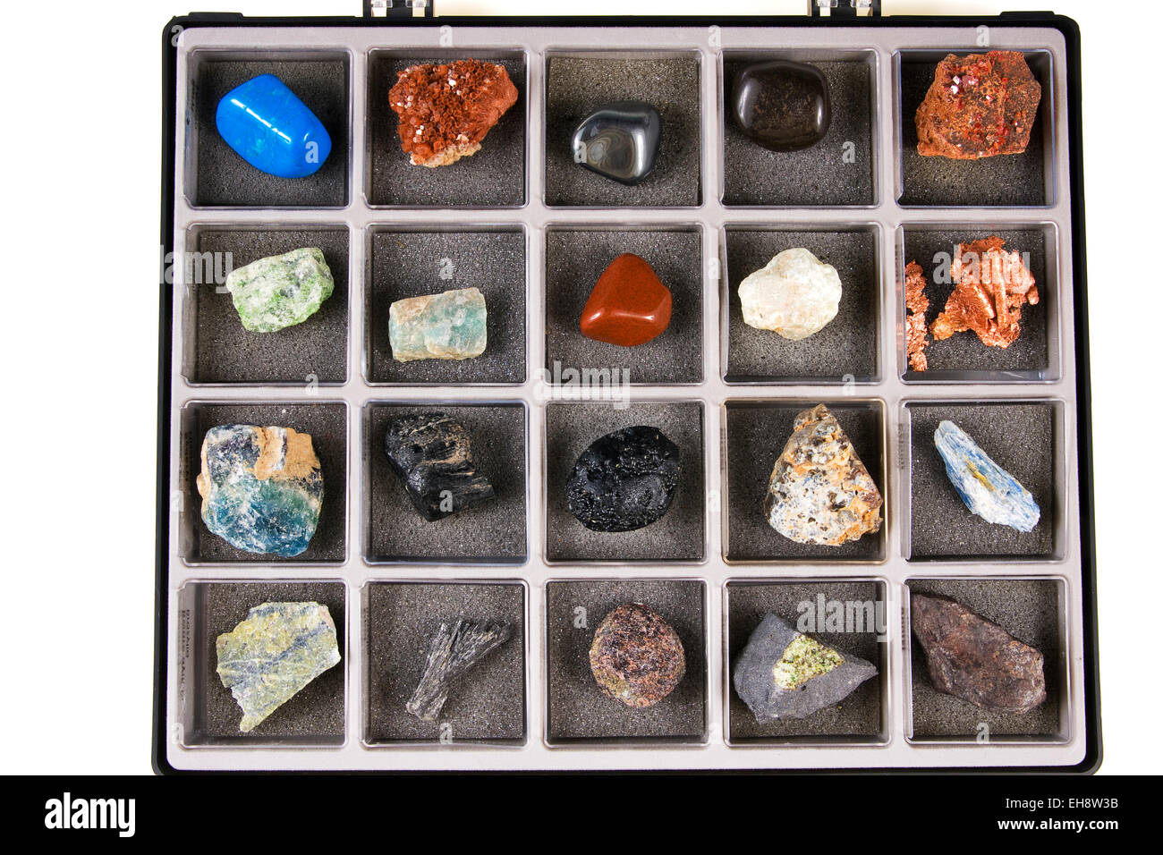 Set, a collection of rocks, minerals in the box Stock Photo