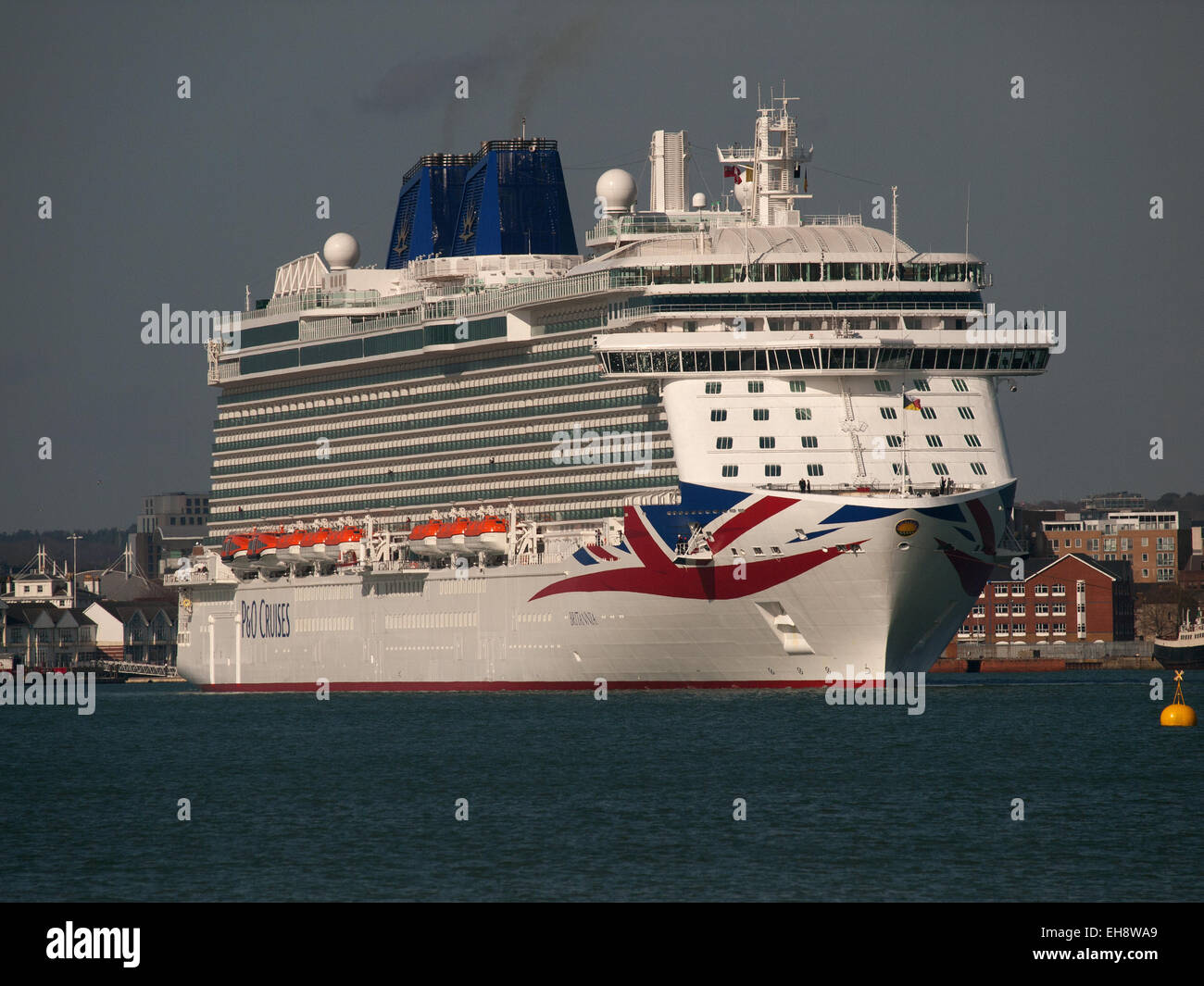 P&O cruise ship Britannia arriving at Southampton UK for the first time