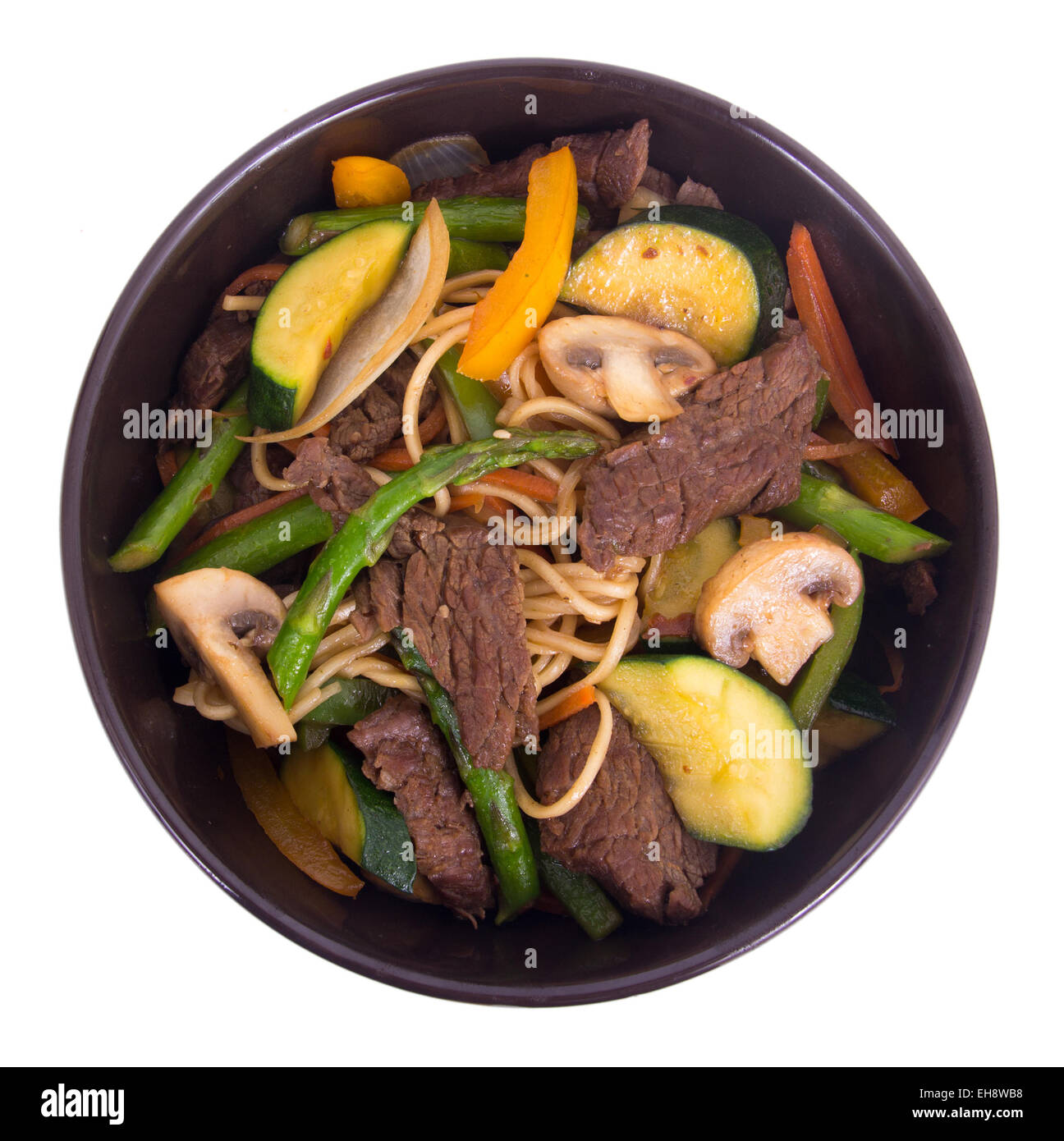 beef stir fry on bowl isolated over white Stock Photo