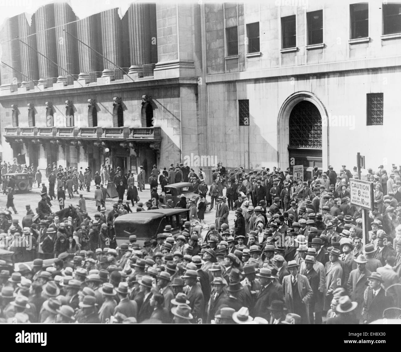 The New York Stock Exchange at Broad and Wall Streets in New York in 1929 following the crash of the market. (Library of Congress) Stock Photo