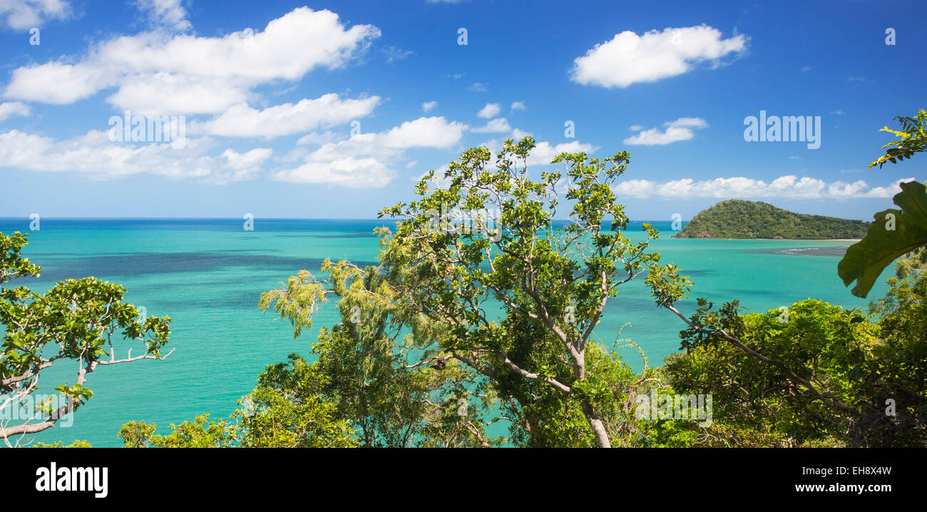 View of Cape Tribulation with stunning turquoise blue sea and tropical vegetation, Queensland, Australia Stock Photo