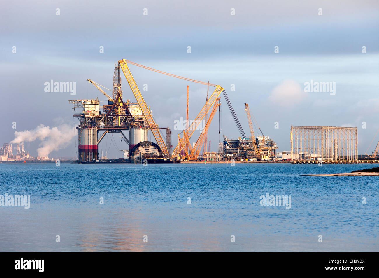 Construction of 'Big Foot' deepwater oil & gas platform nearing completion. Stock Photo