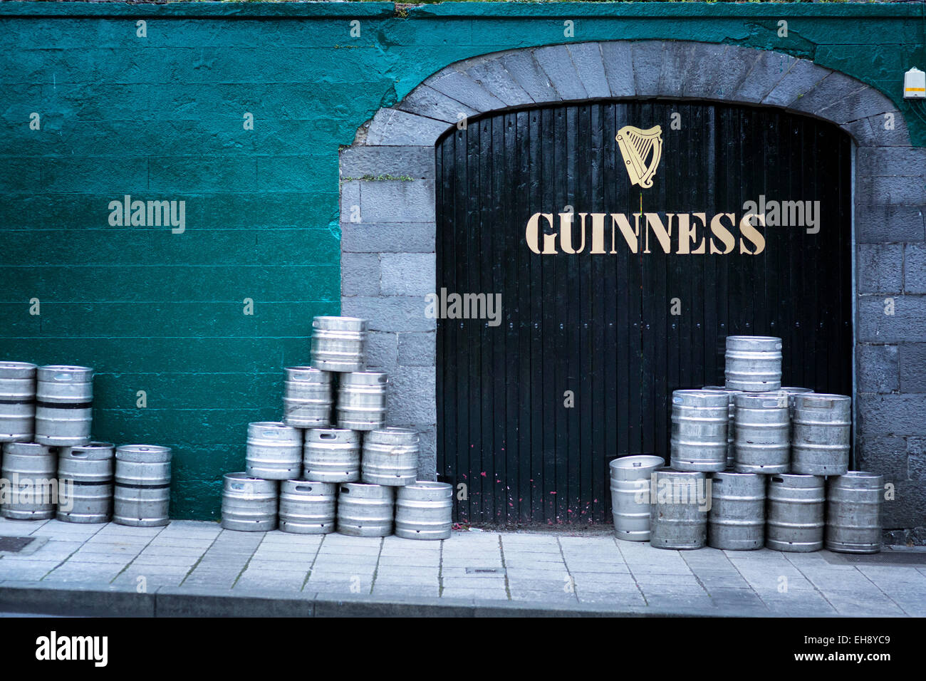 Barrels of Guinness stacked outside an pub in Galway, Ireland Stock