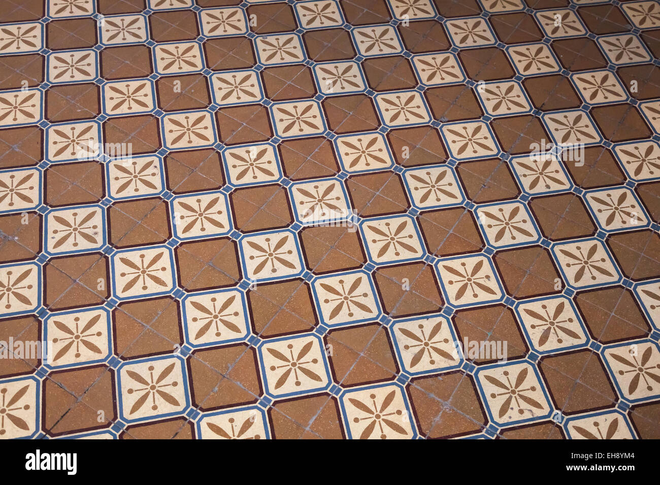 Old colorful tiling on the floor, retro style Stock Photo