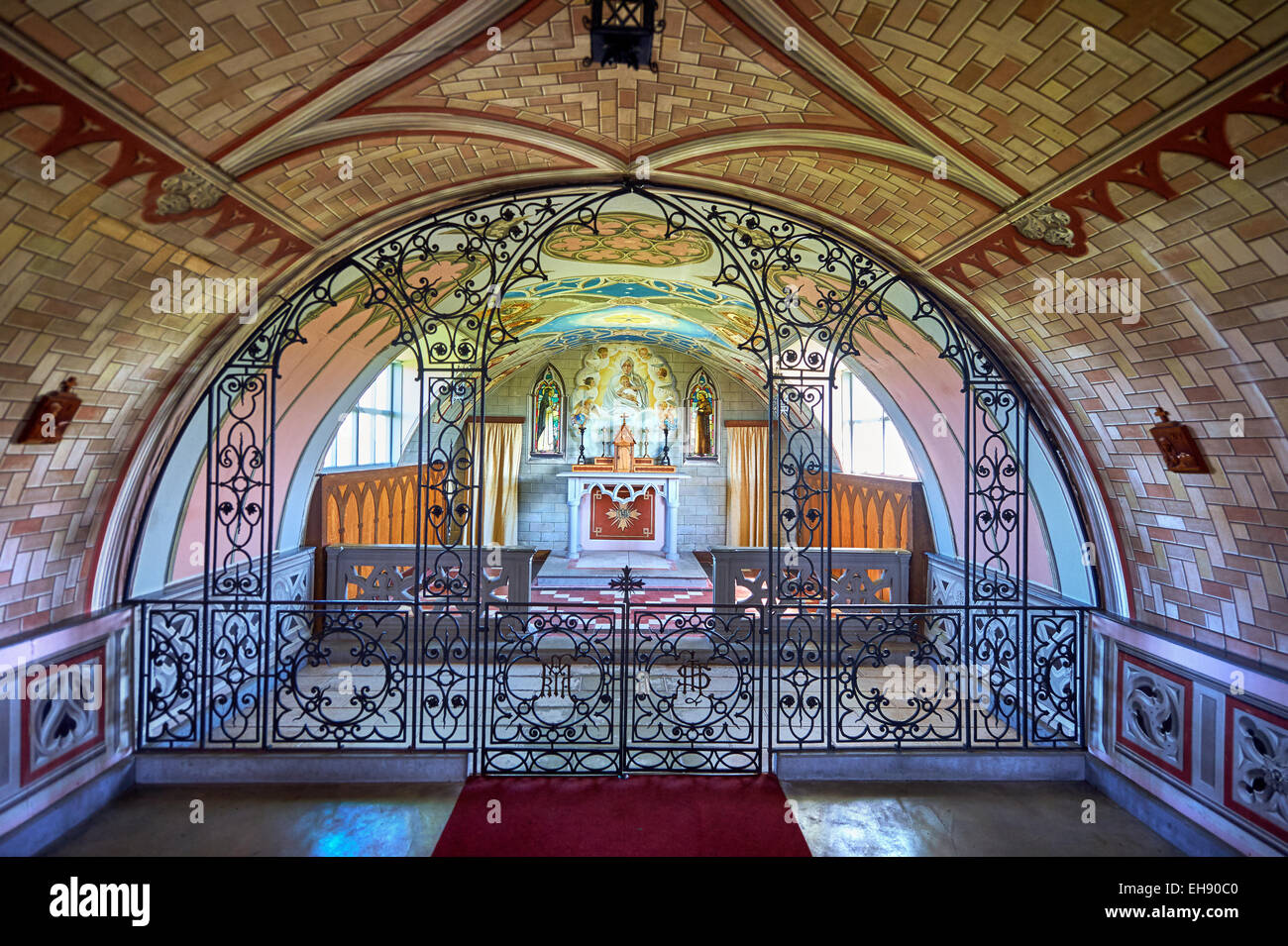 Painted Italian Chapel interior, made in 1942 at Italian prisoner of war Camp 60 next to Sapa Flow, Lamb Holm, Orkney, Scotland Stock Photo