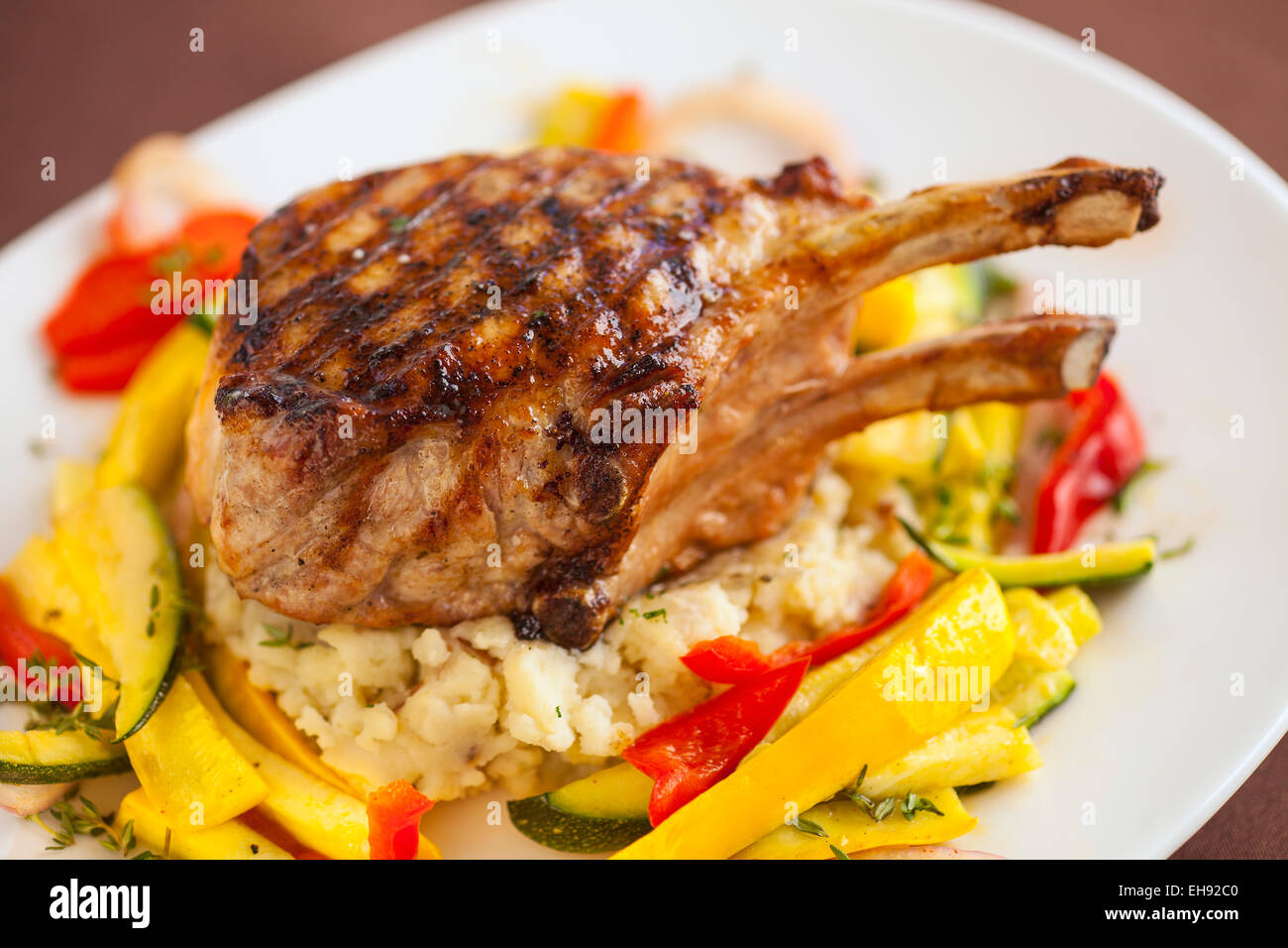Oak grilled Berkshire pork chops, Paradise Cafe, Santa Barbara, California Stock Photo