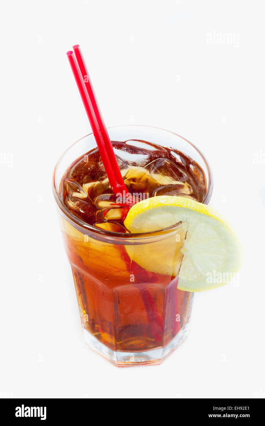 glass of iced tea on white background Stock Photo