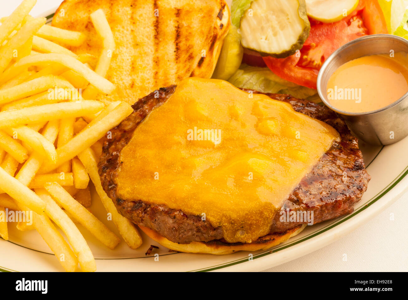 Paradise cheese burger with fries, Paradise Cafe, Santa Barbara, California Stock Photo