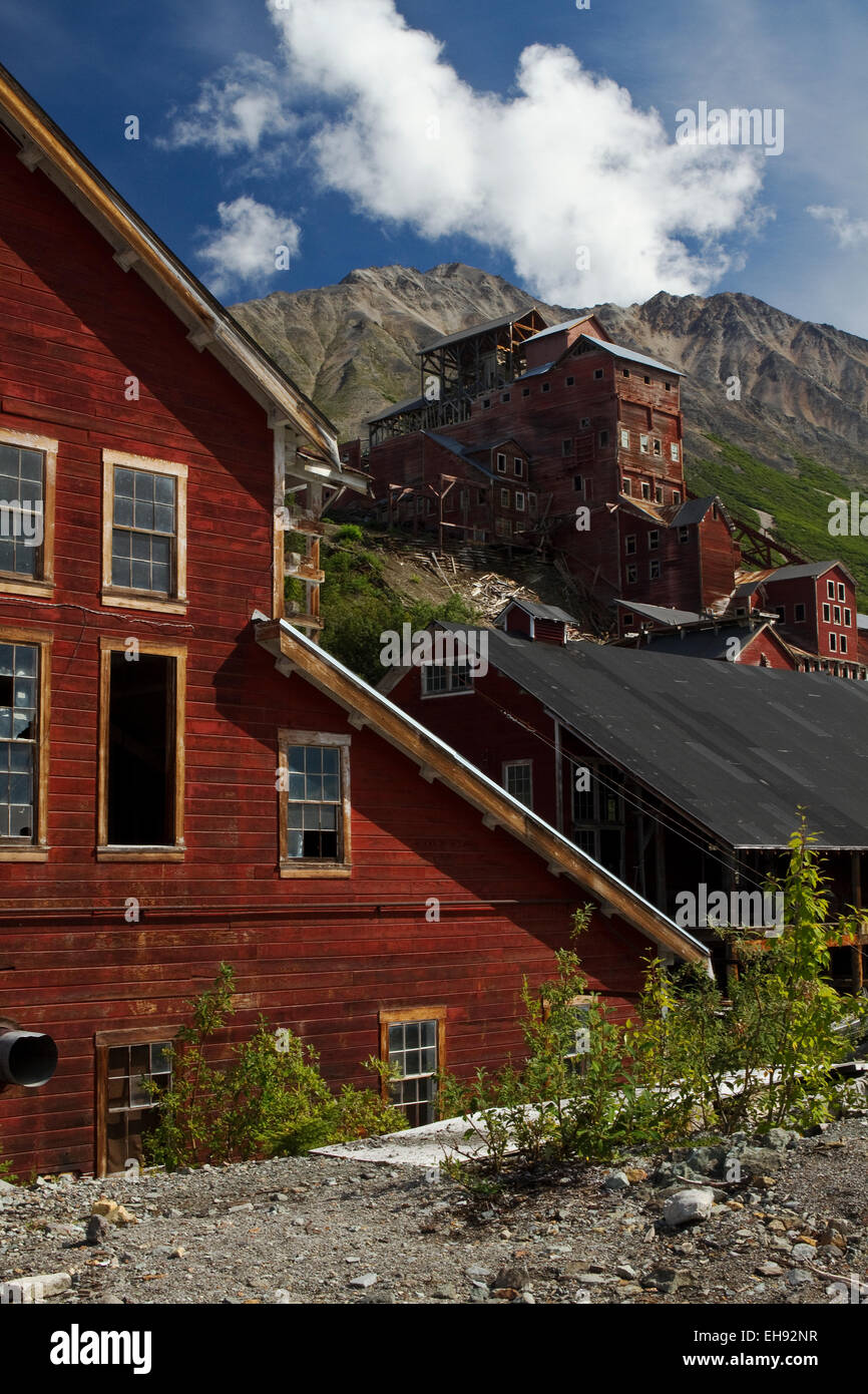 Historic copper mining buildings in Kennecott, Wrangell St Elias National Park and Preserve, Alaska Stock Photo