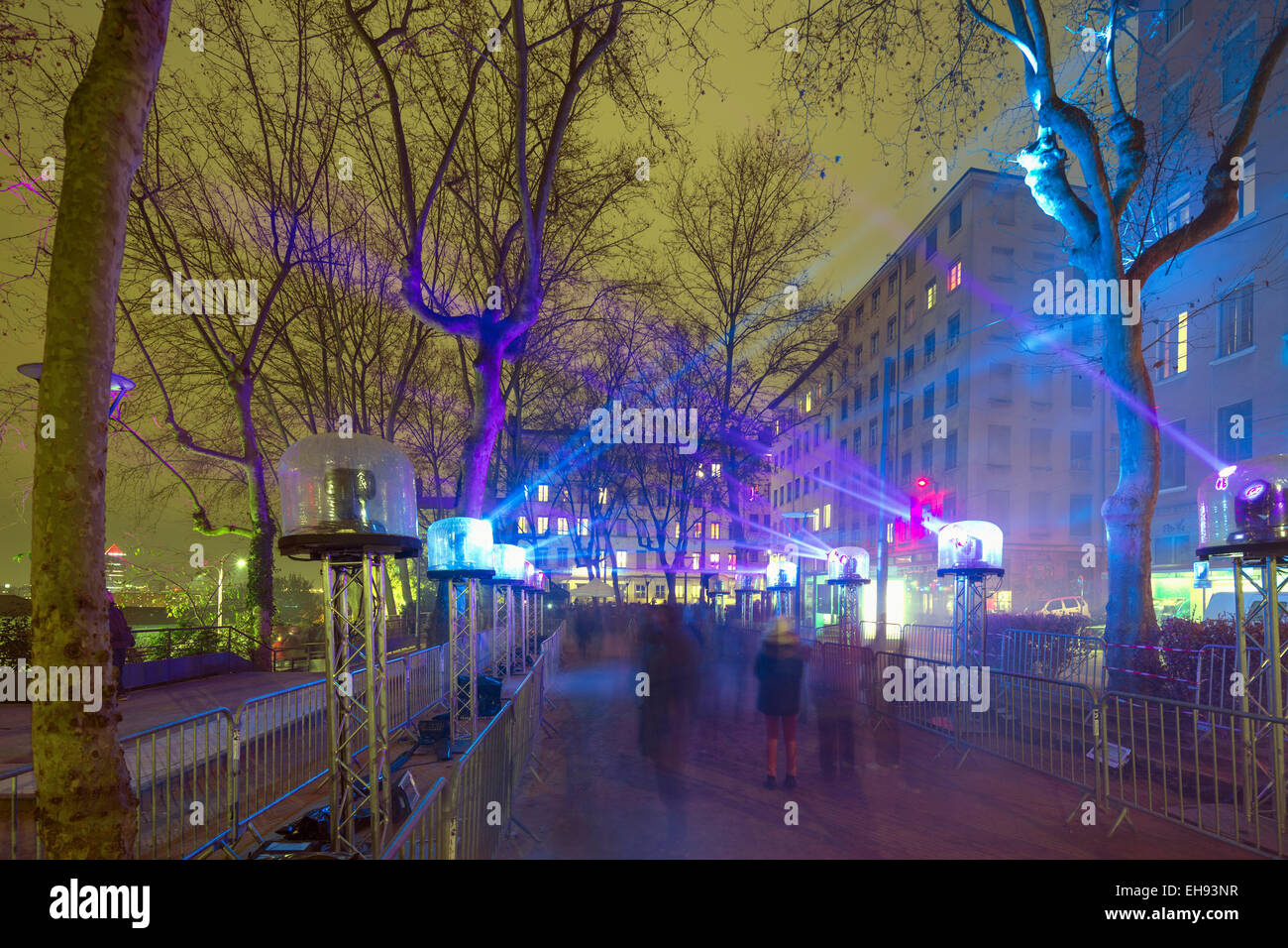Europe, France, Rhone-Alpes, Lyon, Fete des Lumieres, festival of lights, illuminated park Stock Photo