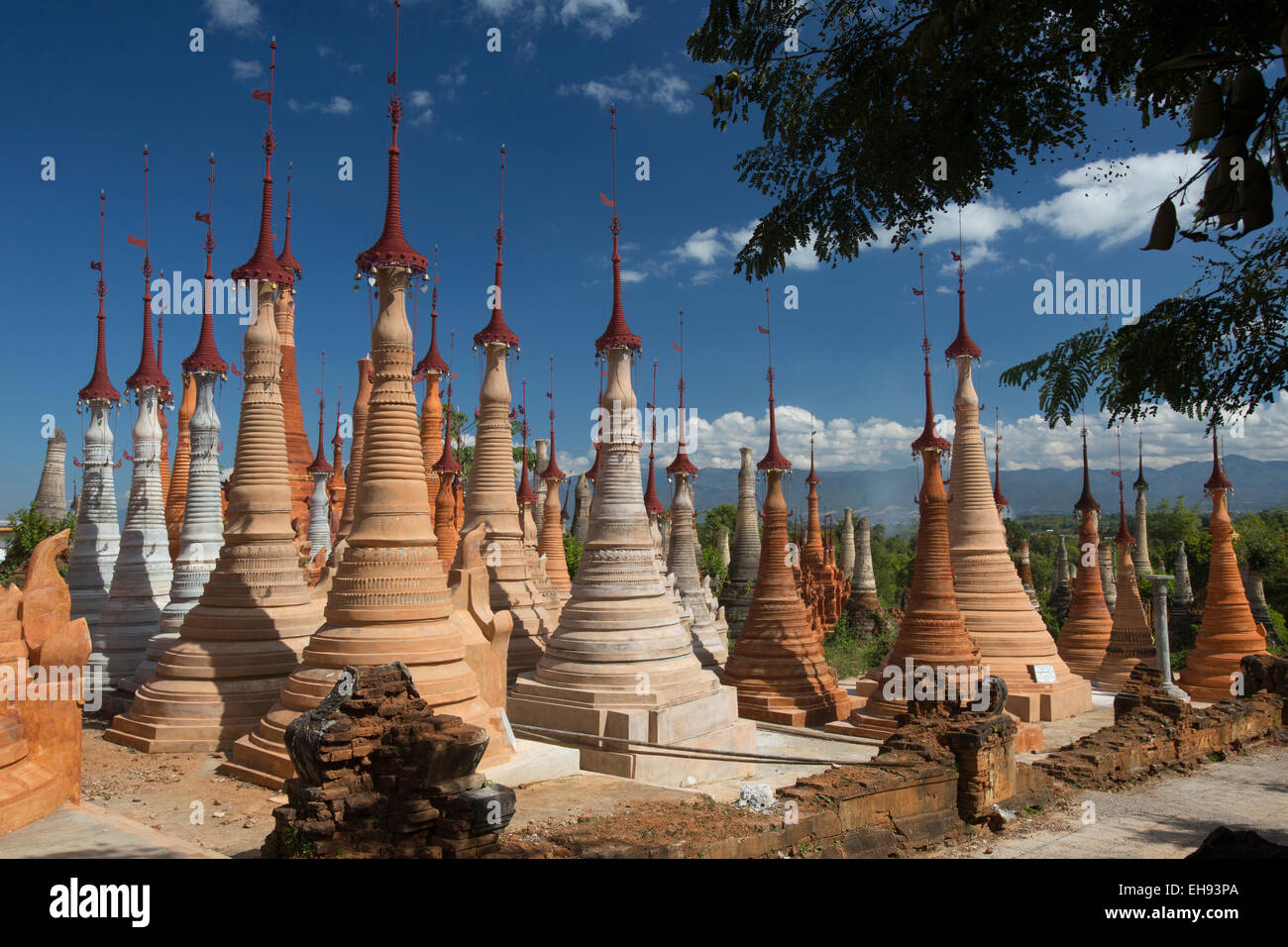 Thein Inn Dein stupas, Inle Lake, Myanmar Stock Photo