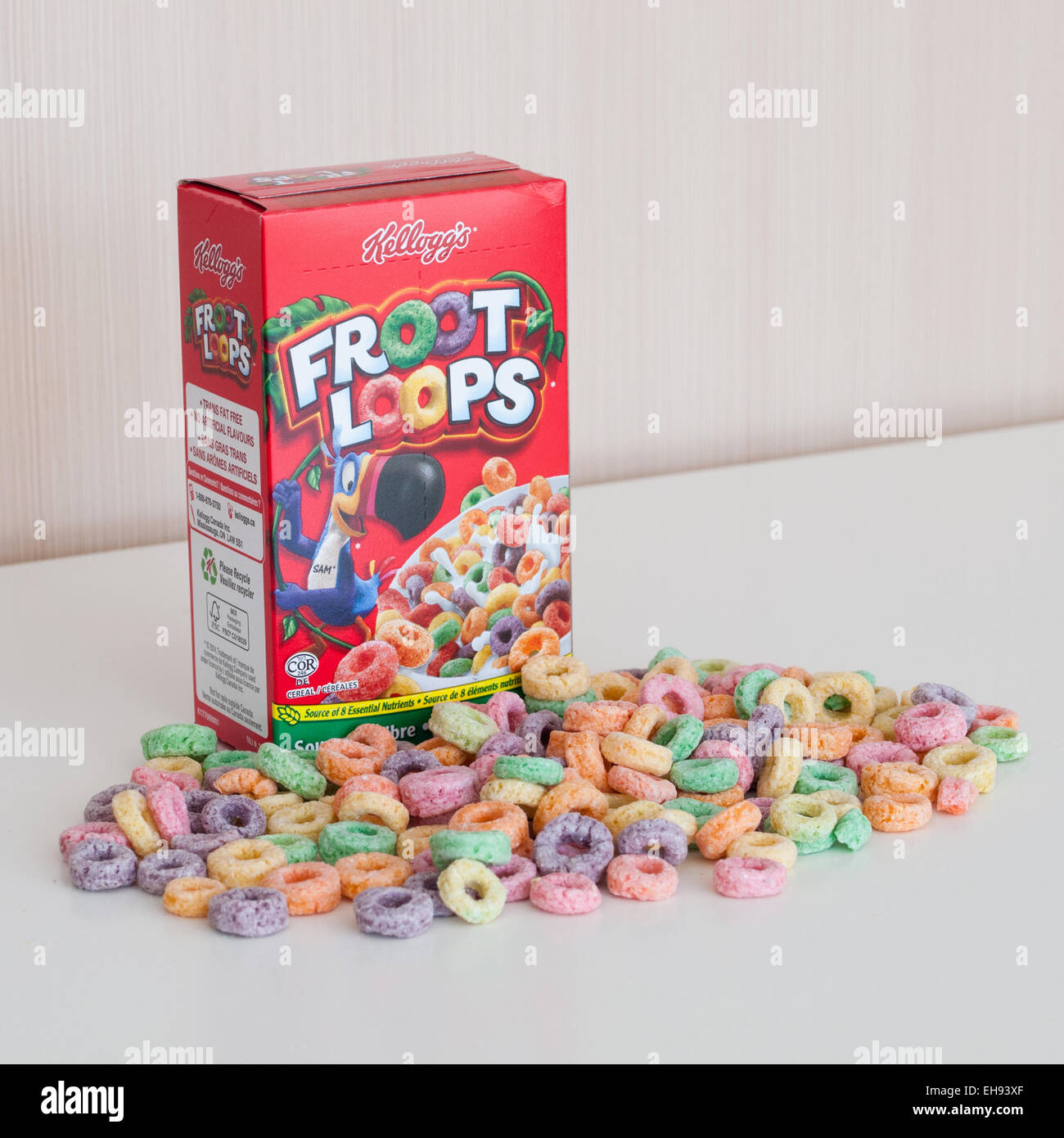 A fun-packed sized box of Kellogg's Froot Loops cereal. Canadian