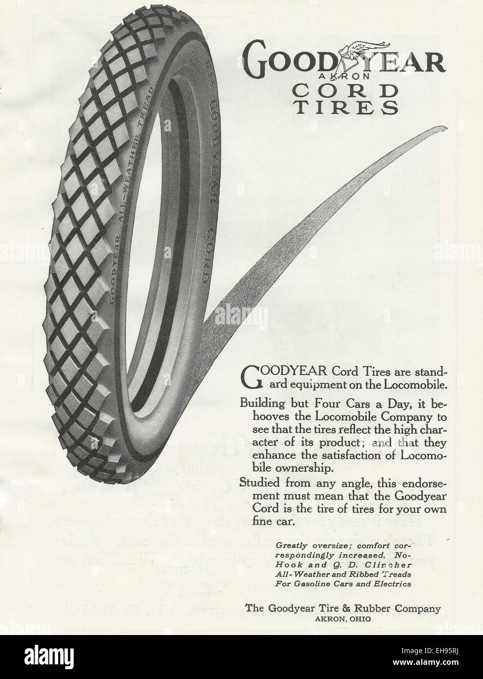 Advertisement for Goodyear Cord Tires, 1916 Stock Photo