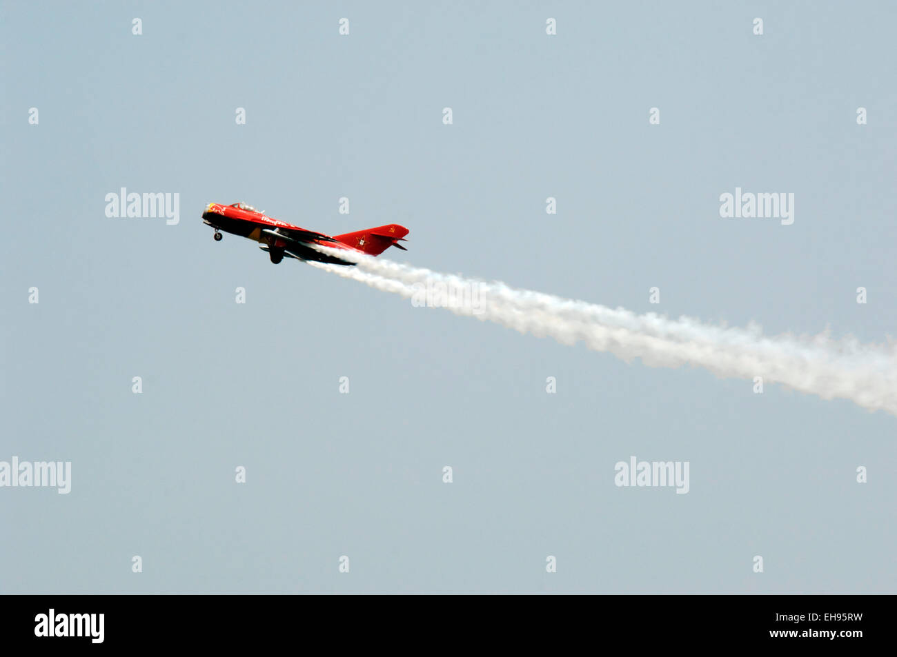 The Red Bull Mig jet flying during the 2010 Chicago Air and Water Show ...