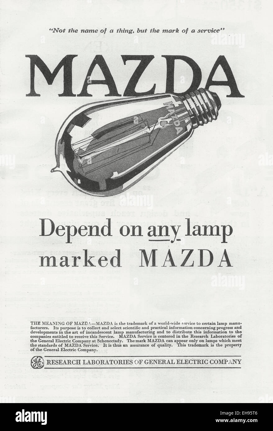 Mazda - Depend on any lamp marked Mazda - General Electric advertisement 1916 Stock Photo