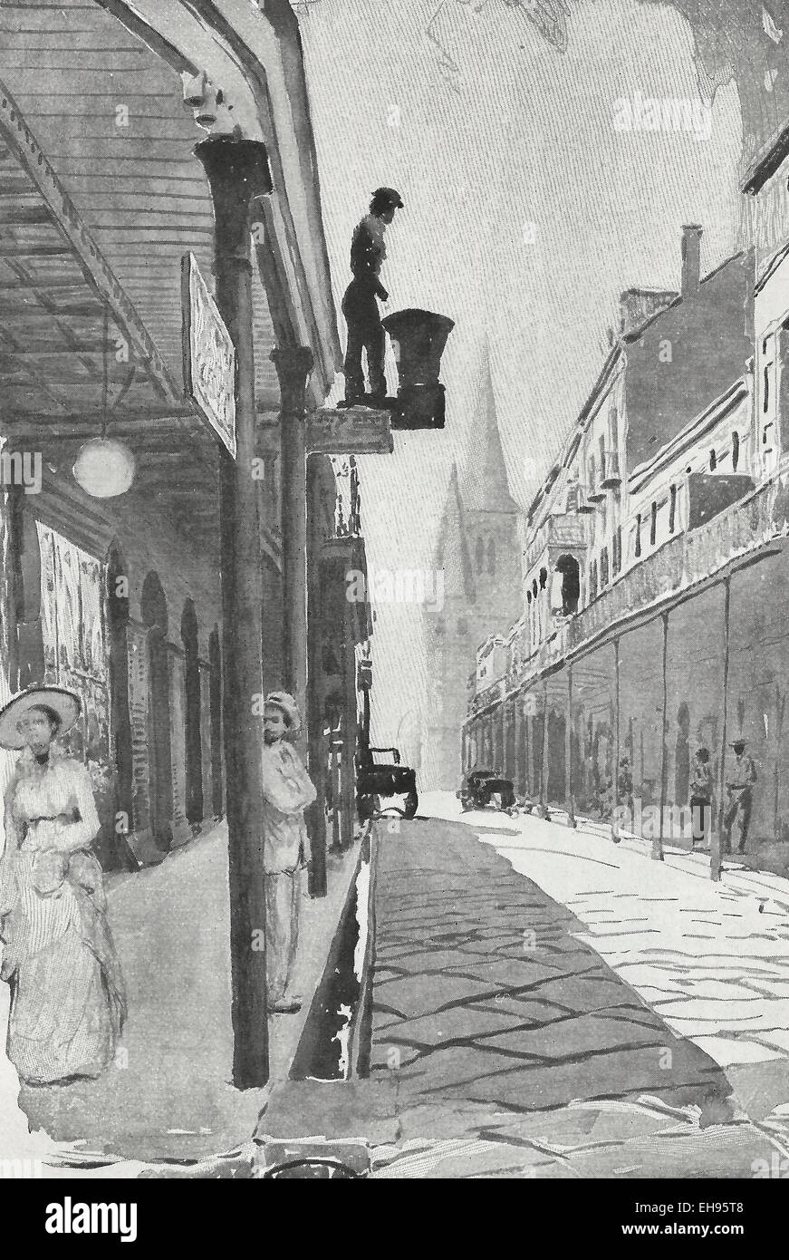 A street in the Old French Quarter, New Orleans, Louisiana, circa 1916 Stock Photo
