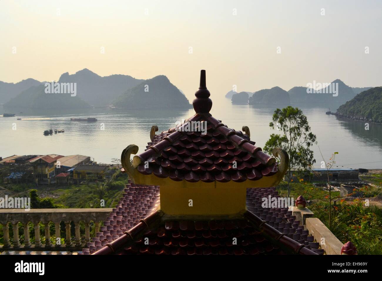 Temple at Halong Bay, Vietnam, Unesco World Heritage Site Stock Photo
