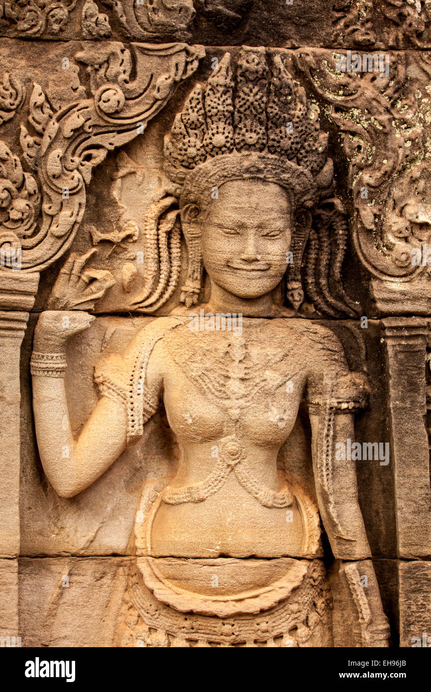 Apsara dancer stone carving Stock Photo