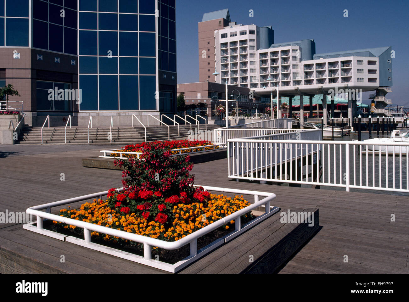 New Westminster, BC, British Columbia, Canada - 'Inn at the Quay' along  Waterfront Boardwalk at Westminster Quay Stock Photo
