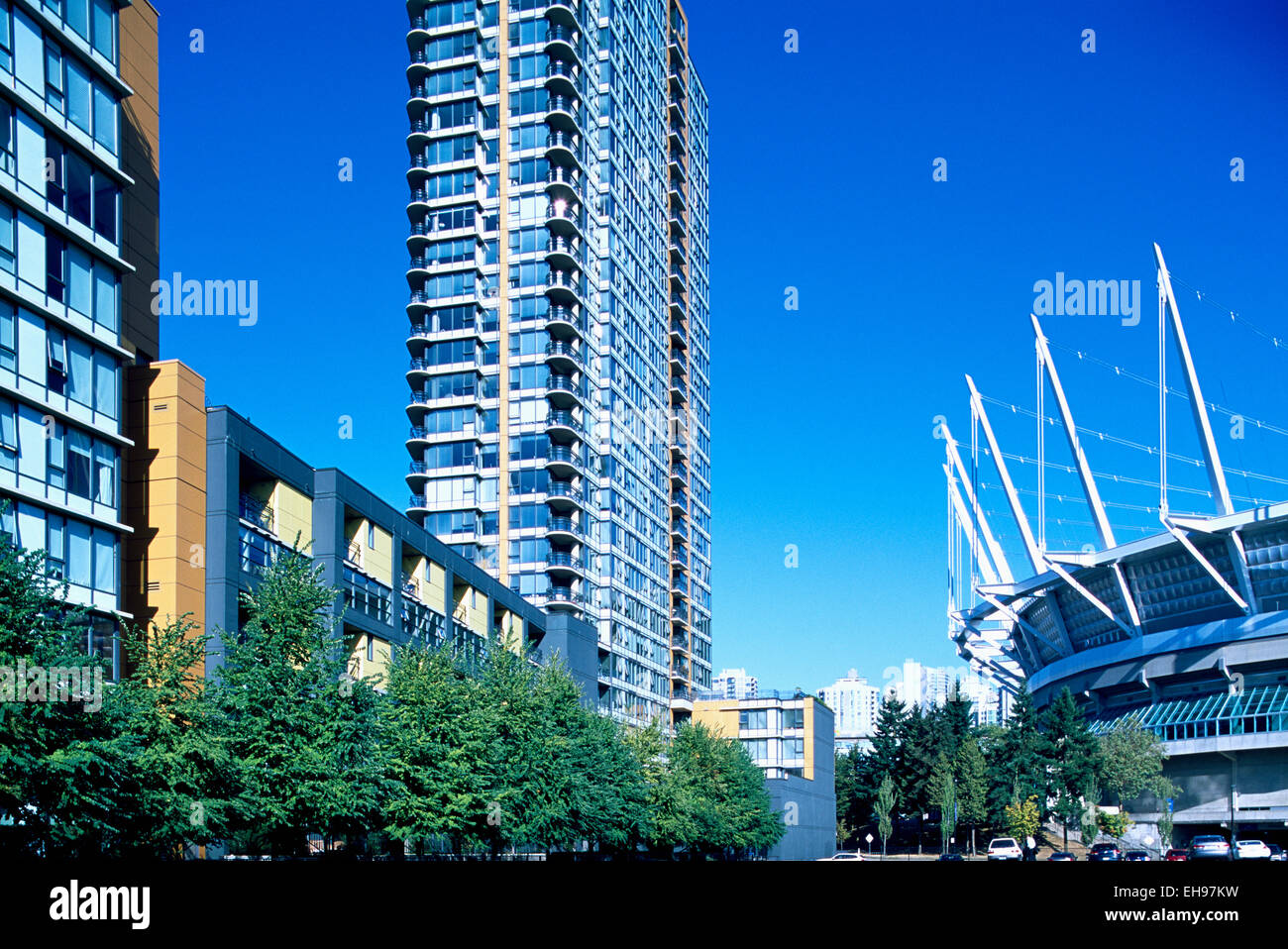 Vancouver, BC, British Columbia, Canada - BC Place Stadium and Highrise Condominium Buildings downtown in the City Stock Photo