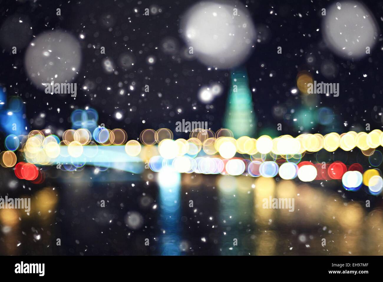 background city lights snow winter christmas Stock Photo - Alamy