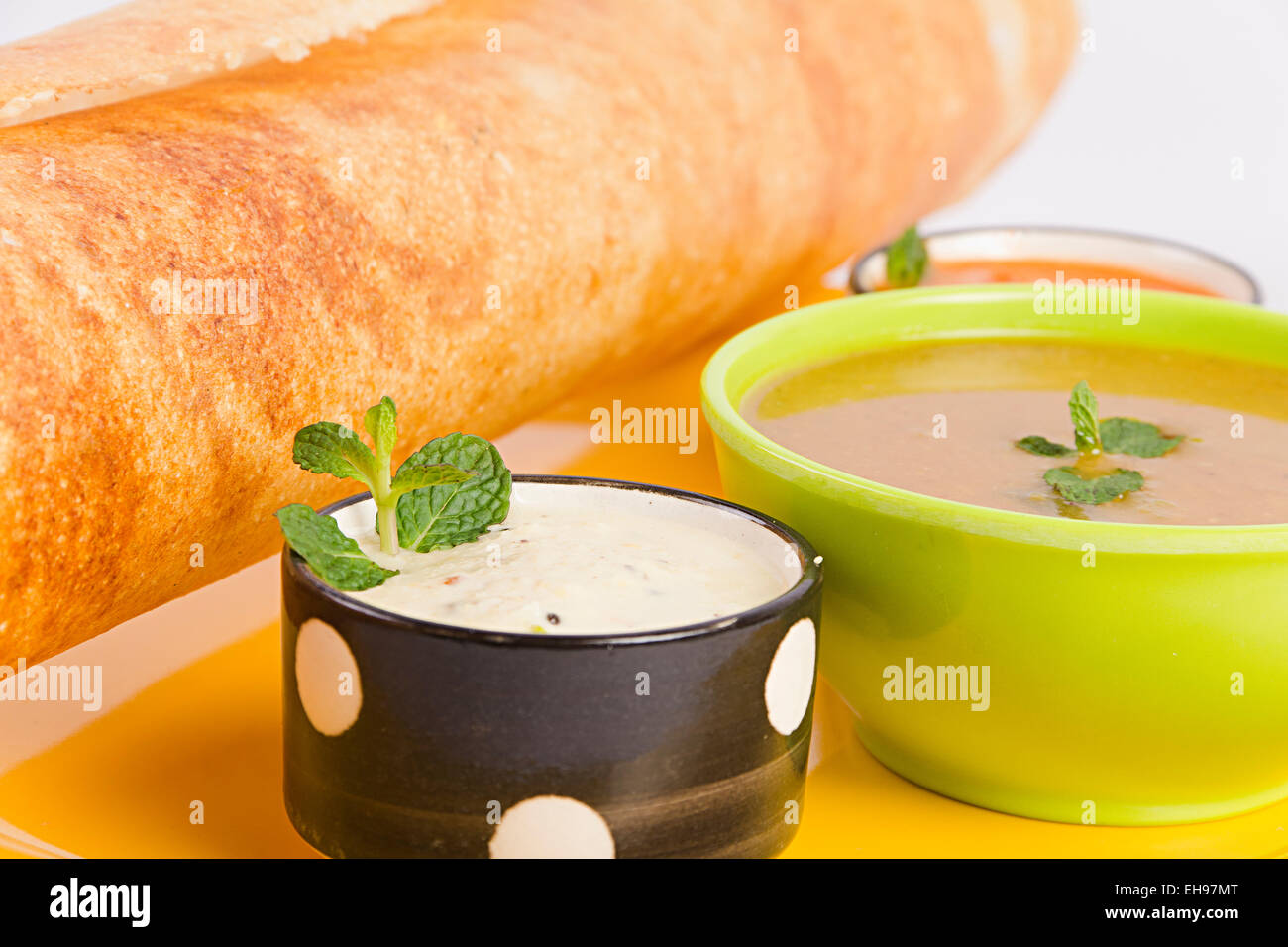 South Indian Dish Sambar Dosa Nobody Stock Photo