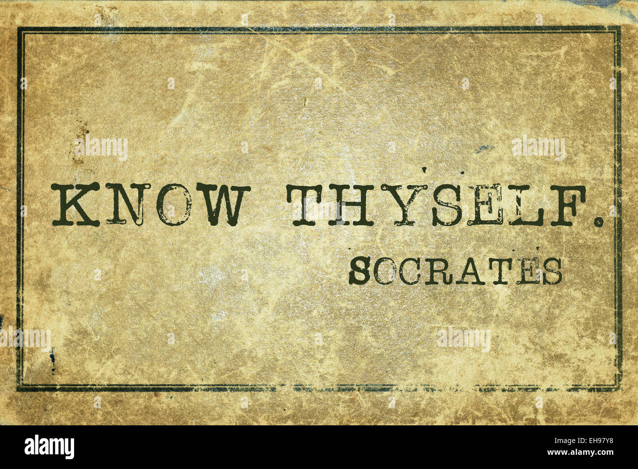 know thyself - ancient Greek philosopher Socrates quote printed on grunge vintage cardboard Stock Photo