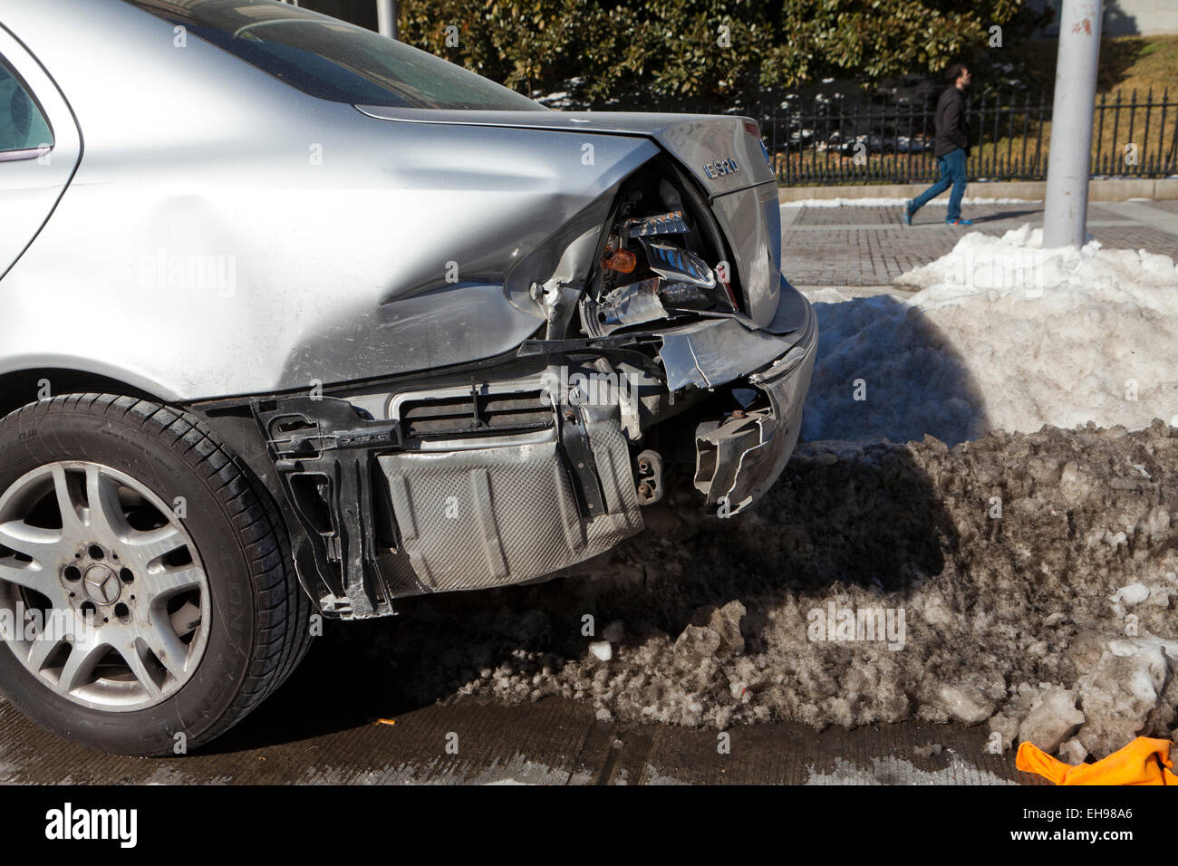 Car damaged from rear end collision - USA Stock Photo