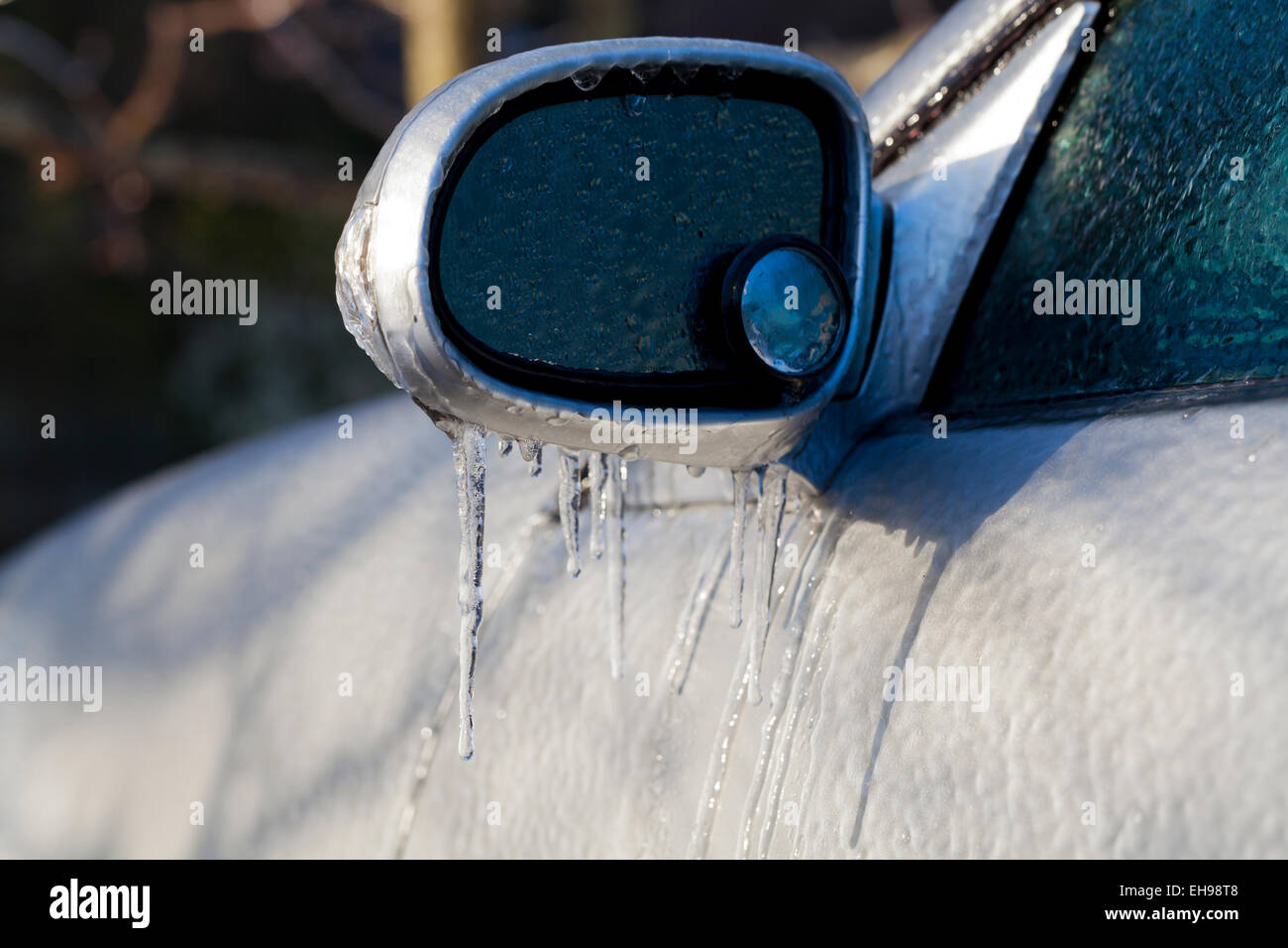 Freezing rain on car - Virginia USA Stock Photo