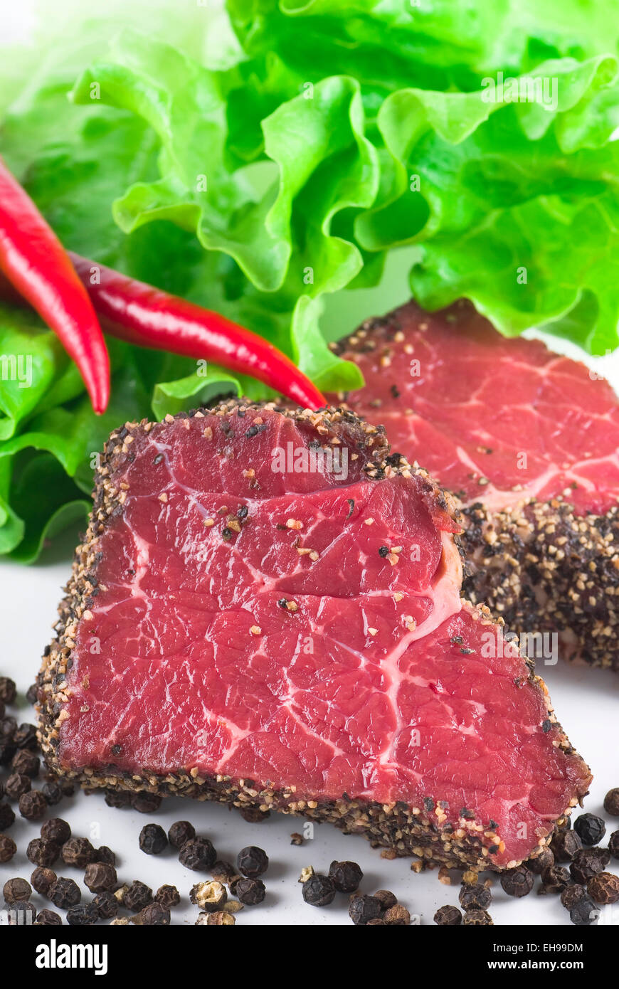 Fresh beef with black pepper. Stock Photo