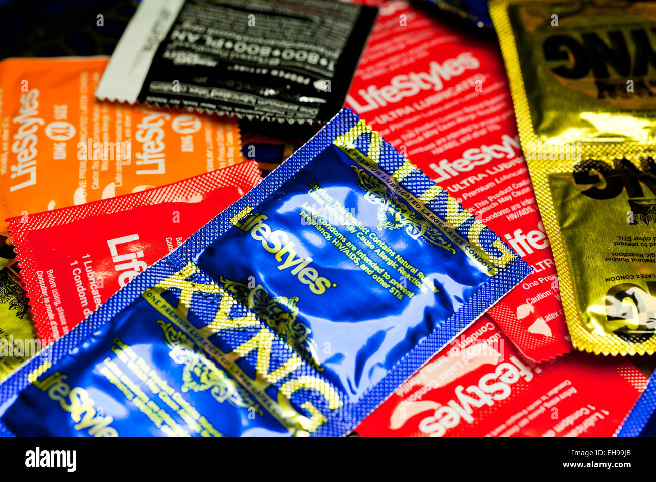 Various brands of condoms - USA Stock Photo