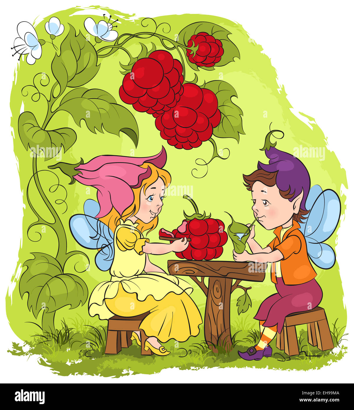 Two little cute elves cartoon choldren illustration Stock Photo