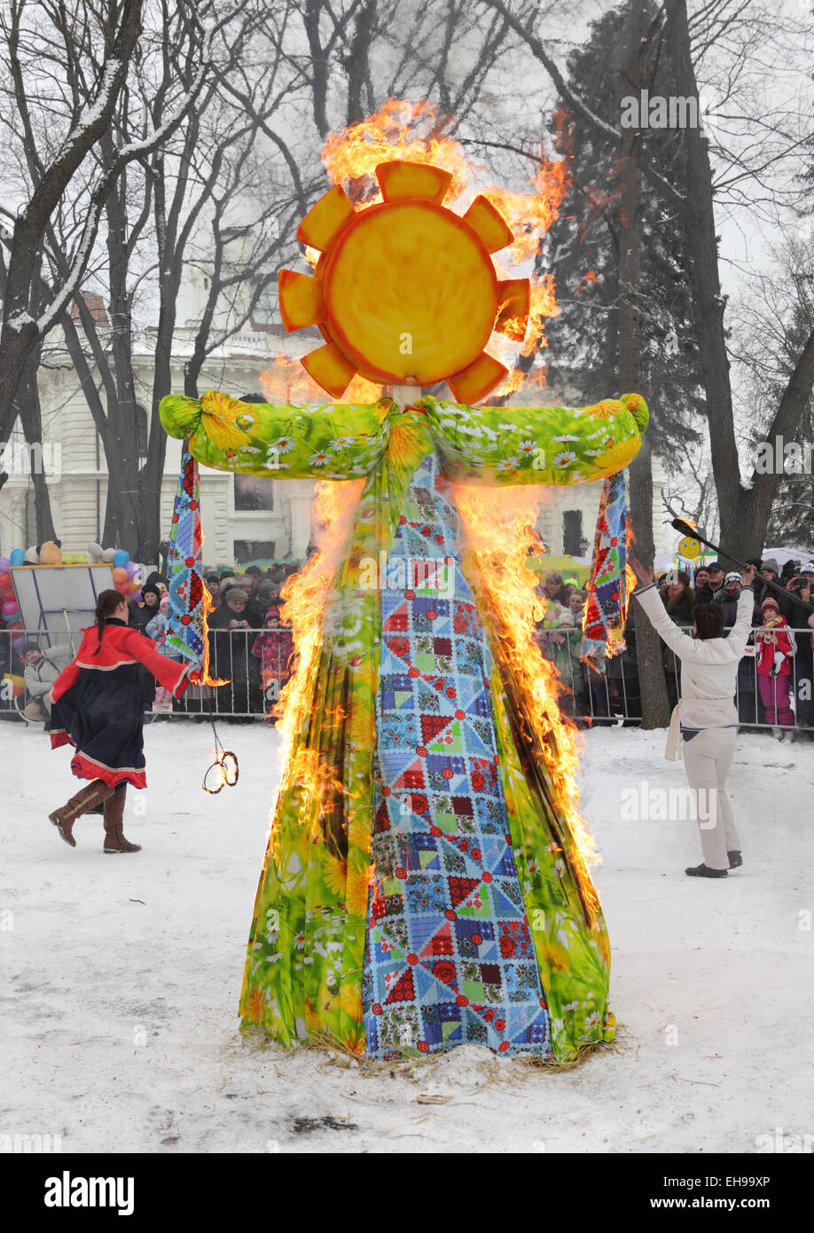 Celebration of Maslenitsa,Butter Week or Pancake week feast,Big doll for the burning. Russia, Tambov, 2015 Stock Photo