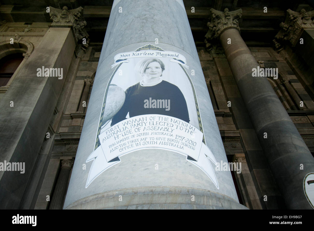 Adelaide, Australia. 10th March 2015. The first serving women politicians including former Australian Prime Minister Julia Gillard  are named and pictured on the columns of South Australia parliament in Adelaide © amer ghazzal/Alamy Live News Stock Photo