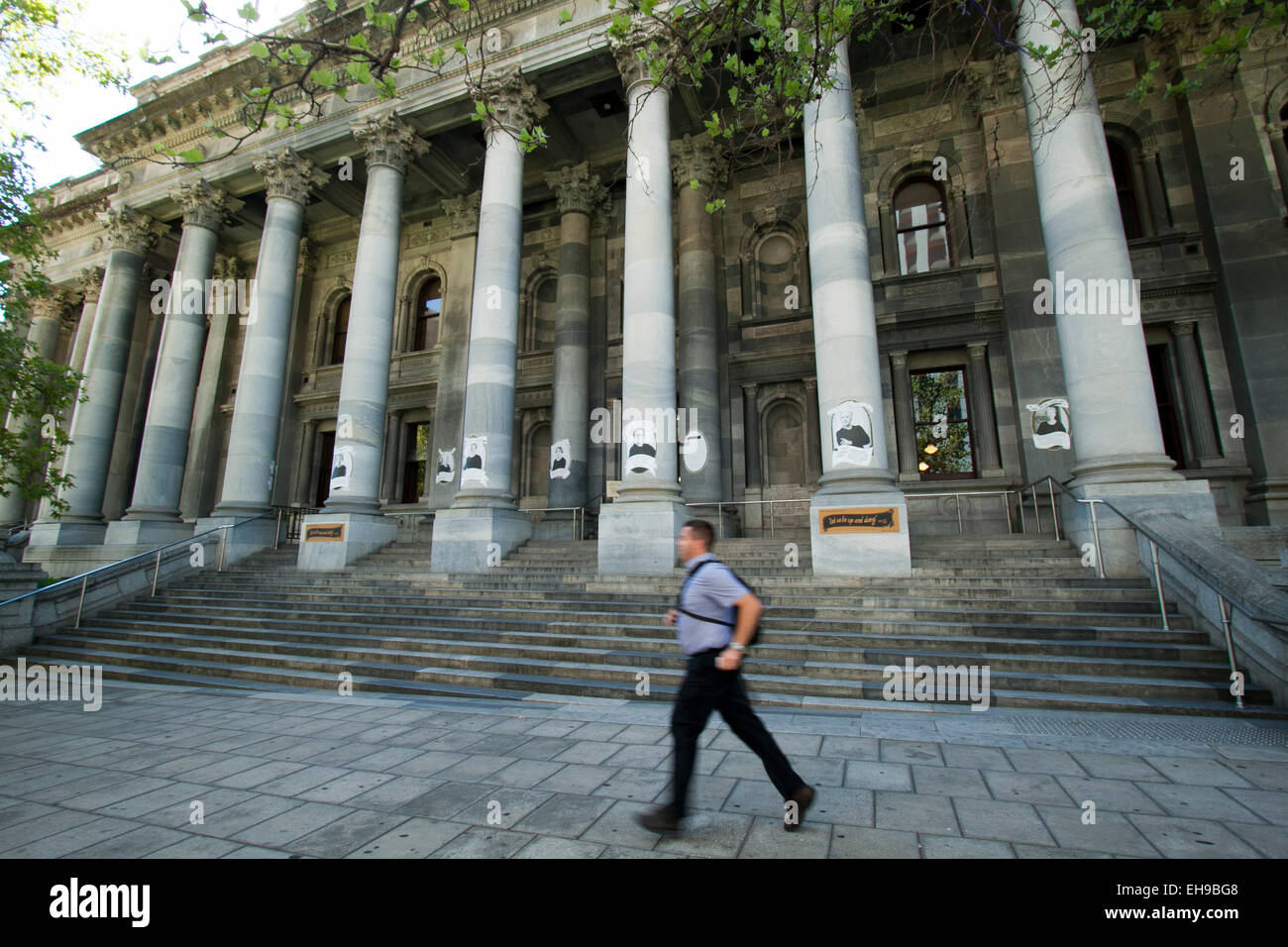Adelaide, Australia. 10th March 2015. The first serving women politicians including former Australian Prime Minister Julia Gillard  are named and  pictured on the columns of South Australia parliament in Adelaide © amer ghazzal/Alamy Live News Stock Photo