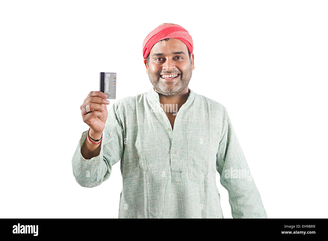 1 indian Rural man showing Credit Card Stock Photo - Alamy