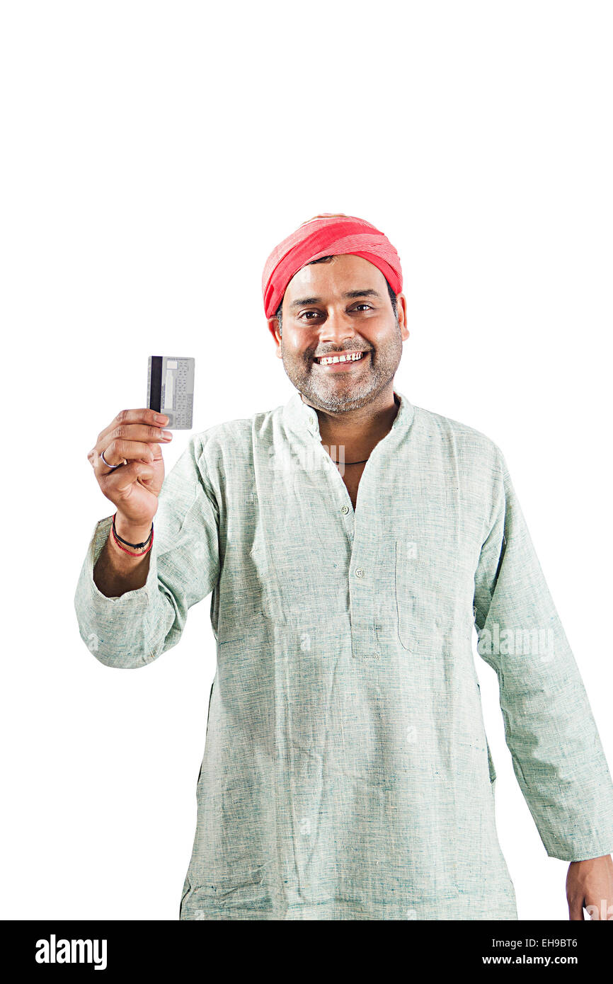 1 indian Rural man showing Credit Card Stock Photo - Alamy