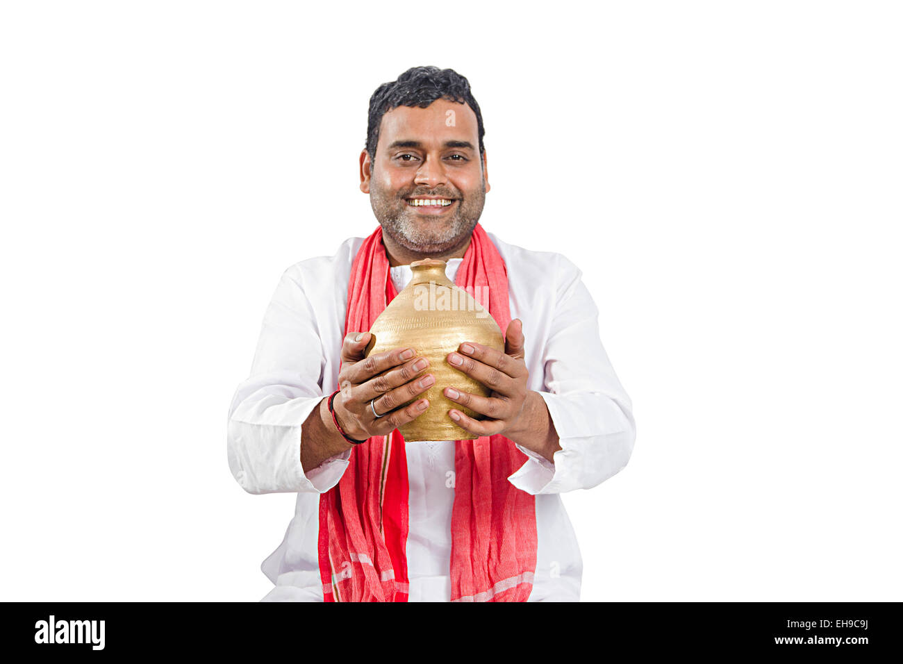1 Indian Rural Farmer Saving Money Piggy Bank Stock Photo