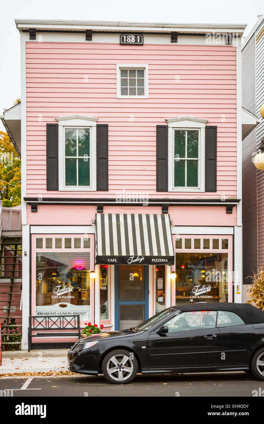 The main street shops and stores in downtown Harbor Springs, Michigan
